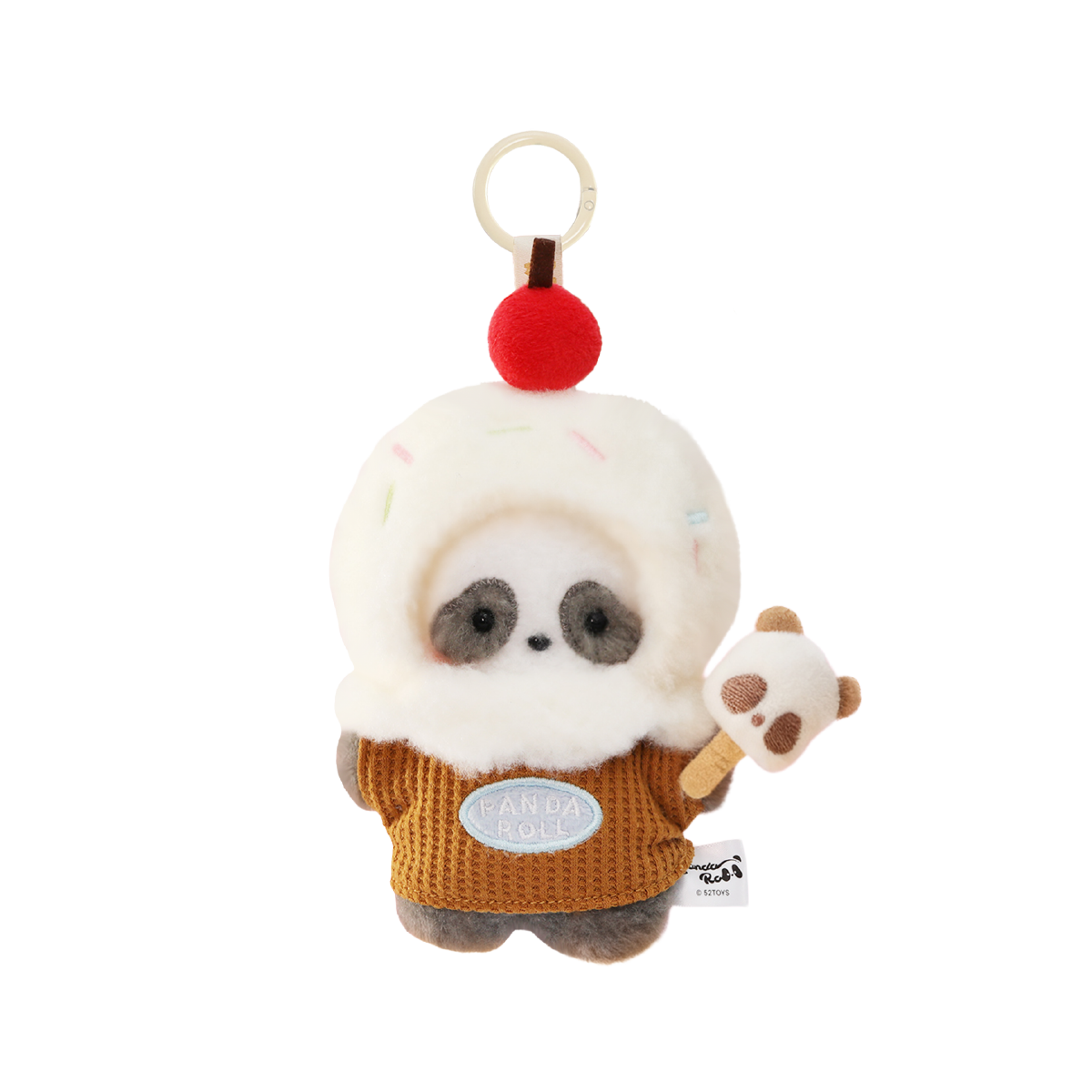 Haapan-Dazs plush charm in sprinkled ice-cream cone hood with cherry holding a panda ice-cream, Panda Roll