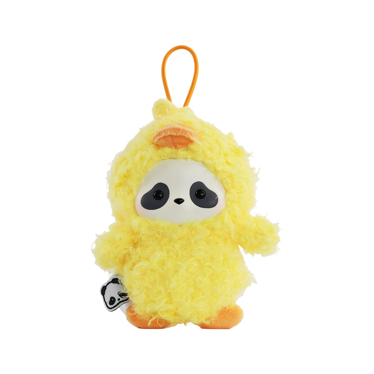 Messy Quackers panda in a fluffy yellow duckling costume keychain, Panda Roll The Zoo In Hands