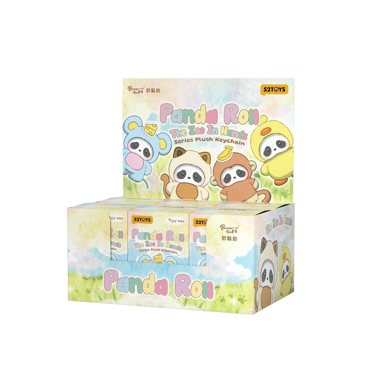Panda Roll The Zoo In Hands plush keychain blind box display tray