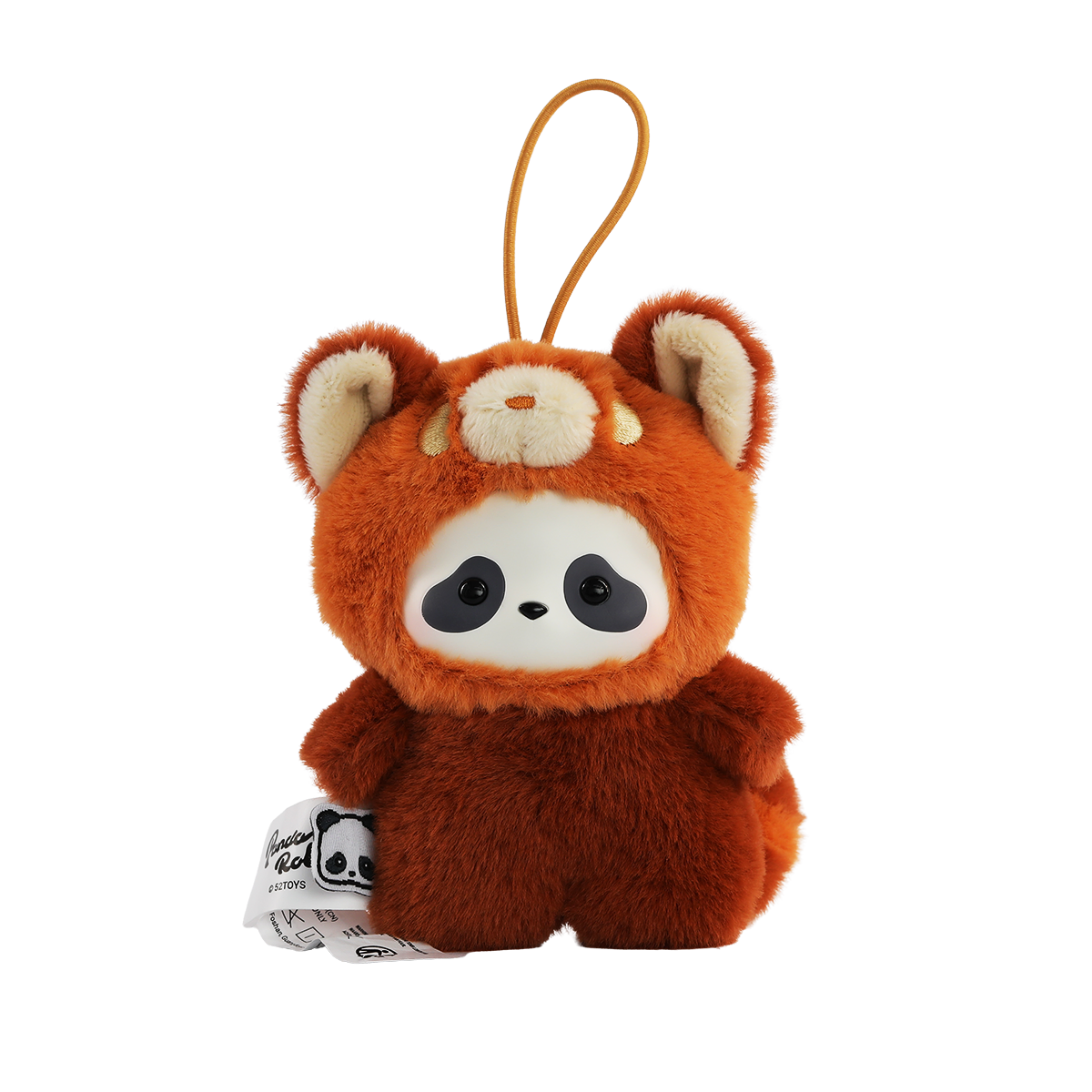Red Panda Cub plush keychain panda in reddish-brown costume, Panda Roll The Zoo In Hands by 52TOYS