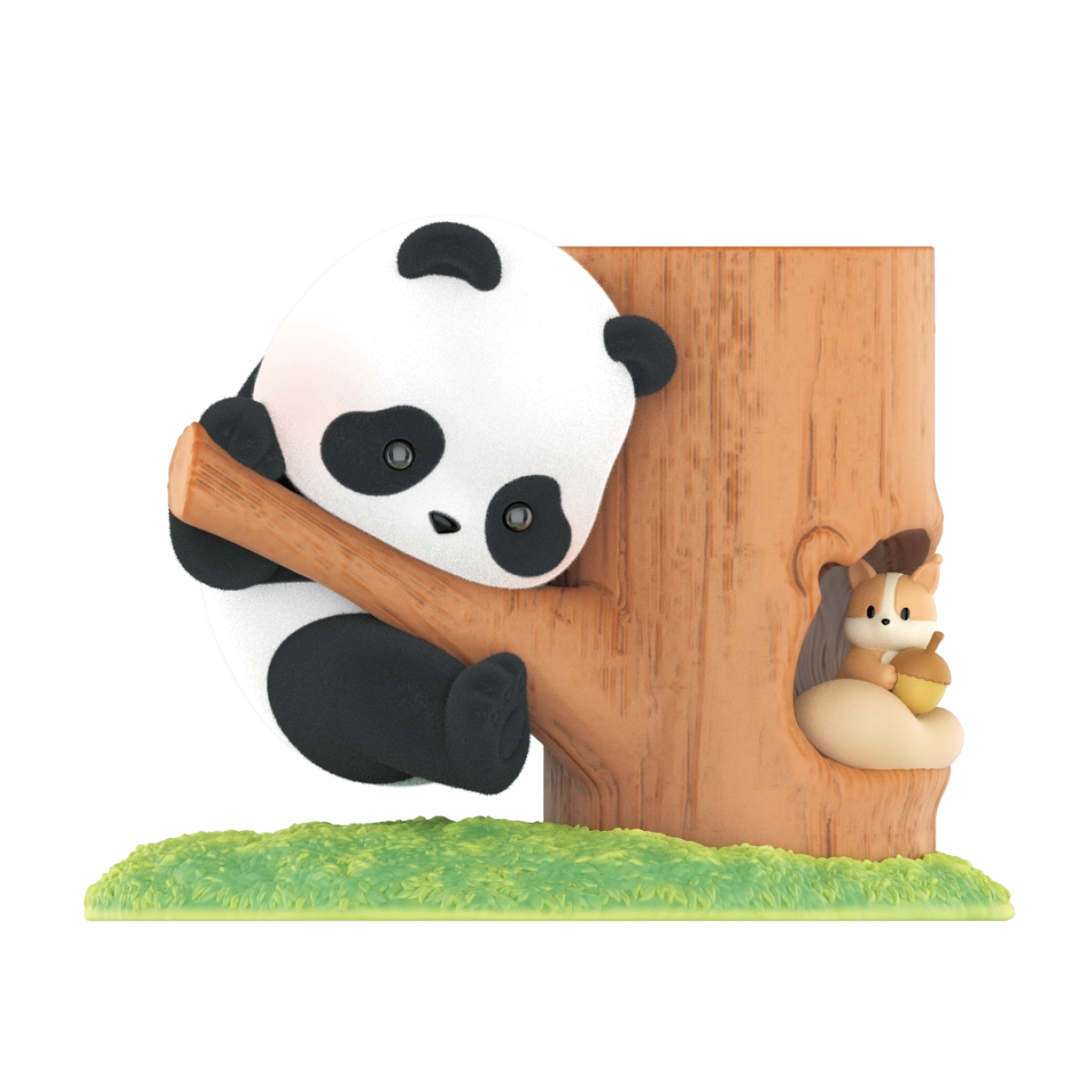 New Neighbour figurine, panda climbing a trunk next to a squirrel neighbour, Panda Roll Fruit Tree Climbing