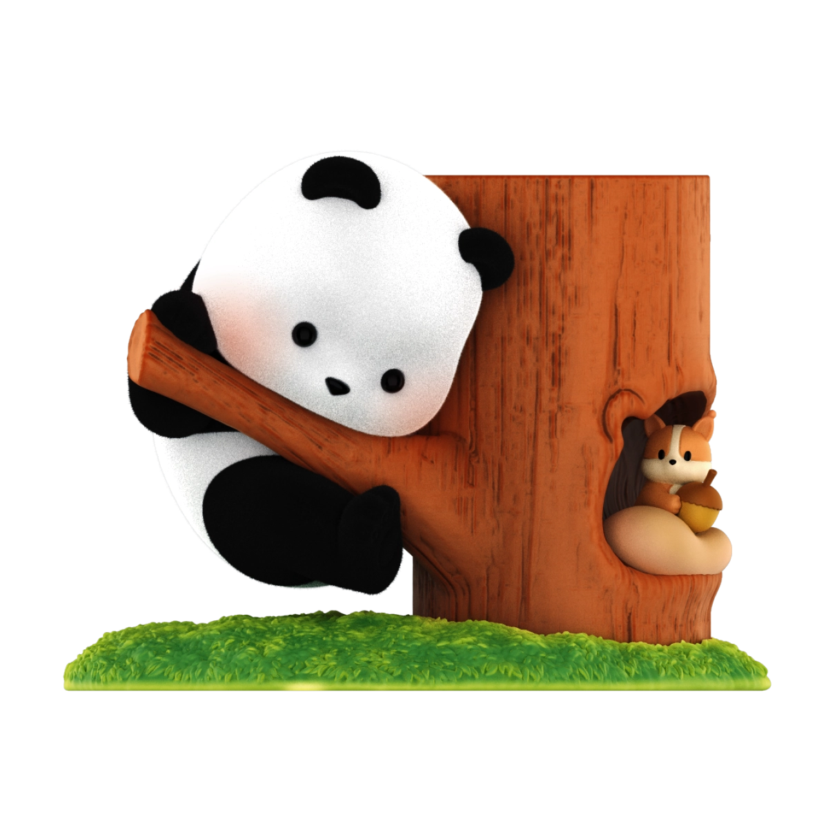 New Neighbour figurine, panda climbing a tree trunk beside an orange squirrel, Panda Roll Fruit Tree Climbing