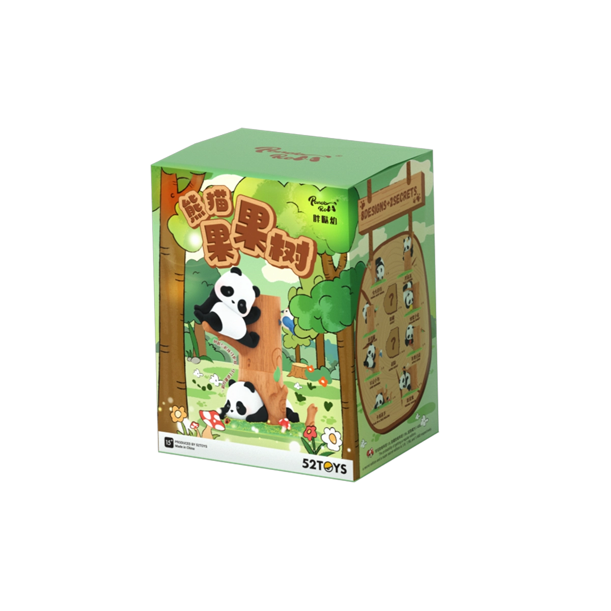 Panda Roll Fruit Tree Climbing blind box packaging with forest panda artwork