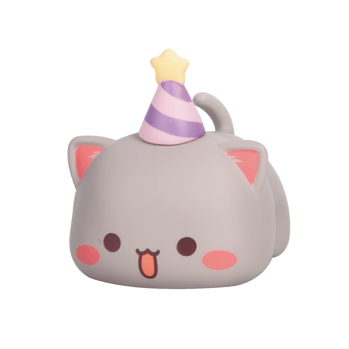 Peach Lucky white cat holding a pink good-luck fortune tag, Peach and Goma's Sweet Mini Universe