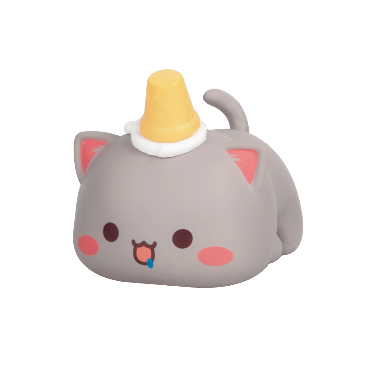Goma To Have Made It grey cat winking, holding a blue fortune tag, Peach and Goma's Sweet Mini Universe