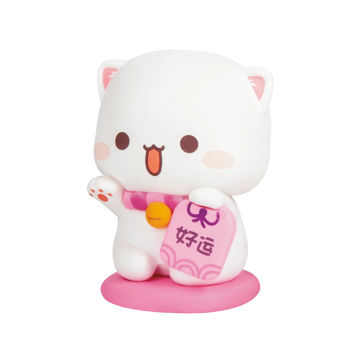 Goma Promise Ring grey cat holding a gold ring with blue gem, Peach and Goma's Sweet Mini Universe