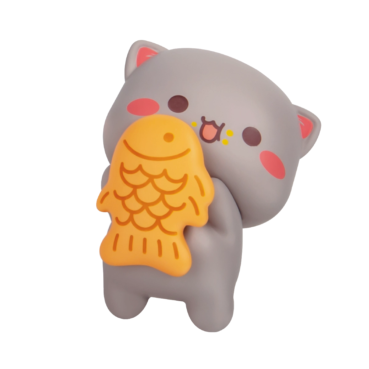 Peach Springtime white cat with a pink flower sprout on its head, Peach and Goma's Sweet Mini Universe