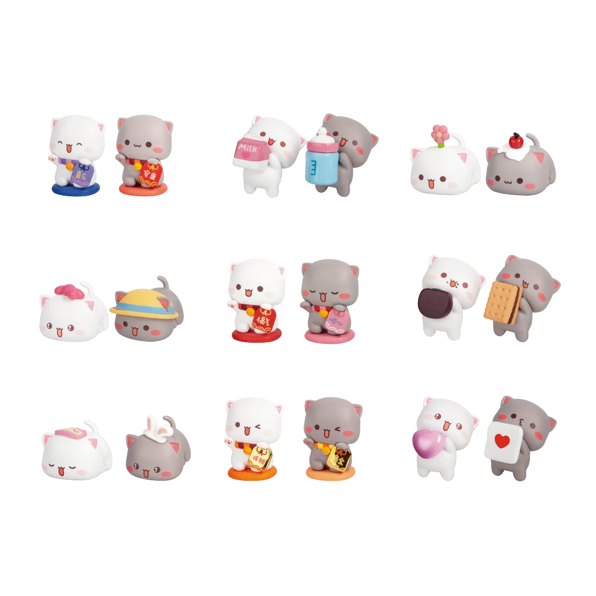 Grey Goma and white Peach cats curled up together on a rug, Peach and Goma's Sweet Mini Universe