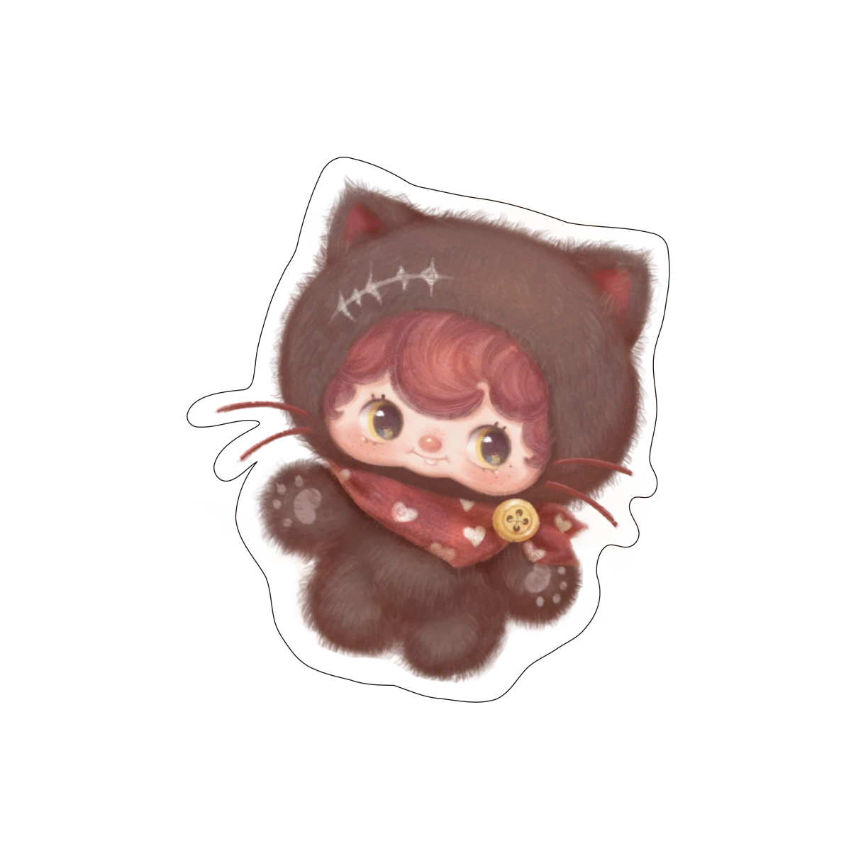 Glitter sticker of a baby in a dark cat costume with scarf from Poukapouka Me & I Glitter Stickers