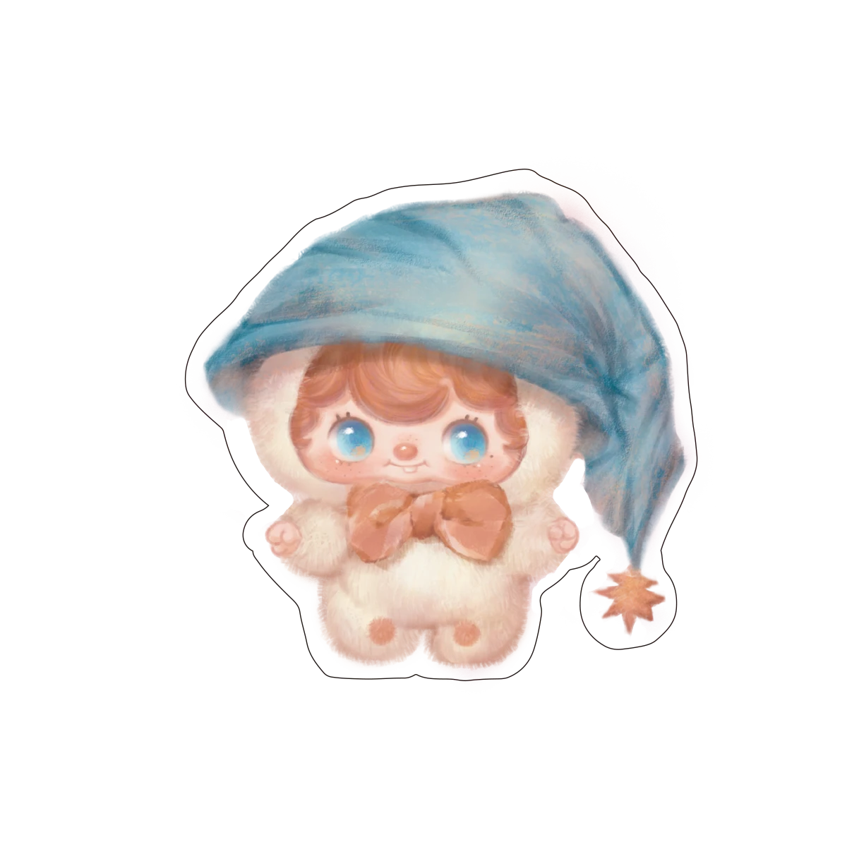 Glitter sticker of a baby in a blue nightcap onesie from Poukapouka Me & I Glitter Stickers