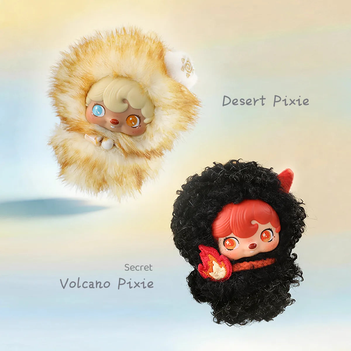 Desert Pixie with heterochromia eyes and secret Volcano Pixie in black afro hood, Pocket Cosmos by 52TOYS