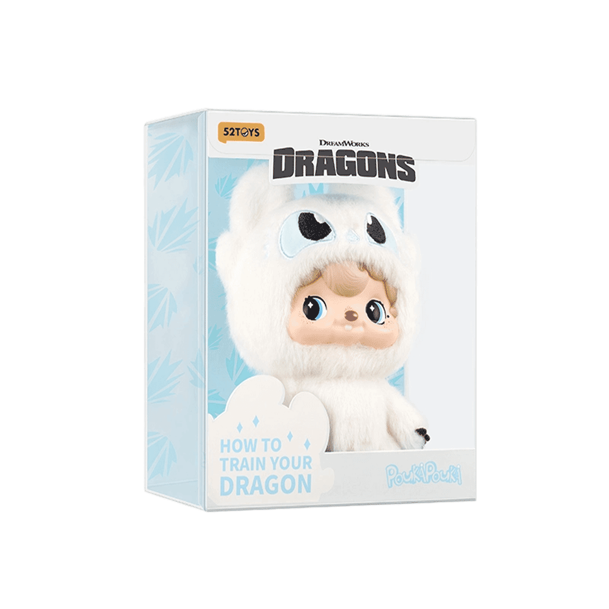 Light Fury POUKA plush doll in its frosty DreamWorks How To Train Your Dragon box