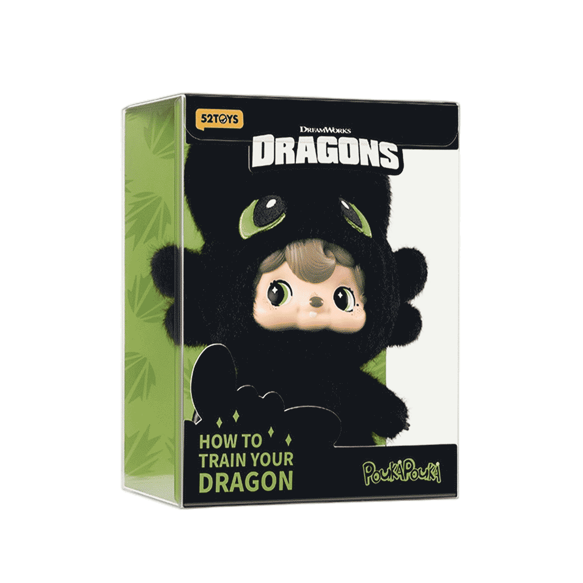 Night Fury POUKA Toothless plush doll in its green DreamWorks Dragons blind box