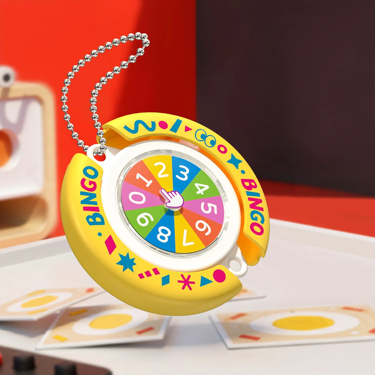 Rock-Paper-Scissors spinner with hand-icon wheel and triangle rim, QueSera Fortune Wheel decision-maker