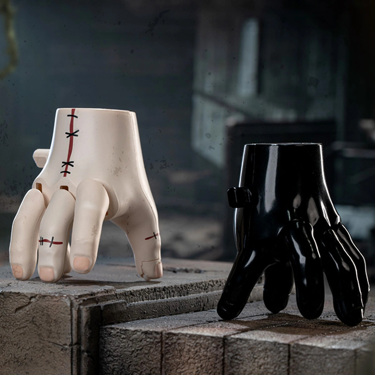 Cyborg Hand, a metallic silver armored robotic hand with engraved panels, QueSera Stranger Hands