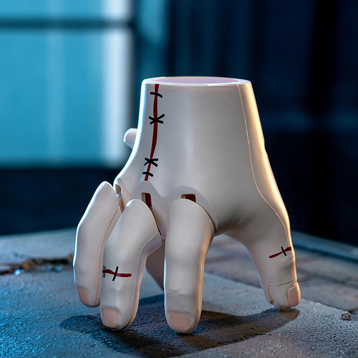Stitched Hand and glossy black Giallo Hand crawling on stone ruins, QueSera Stranger Hands