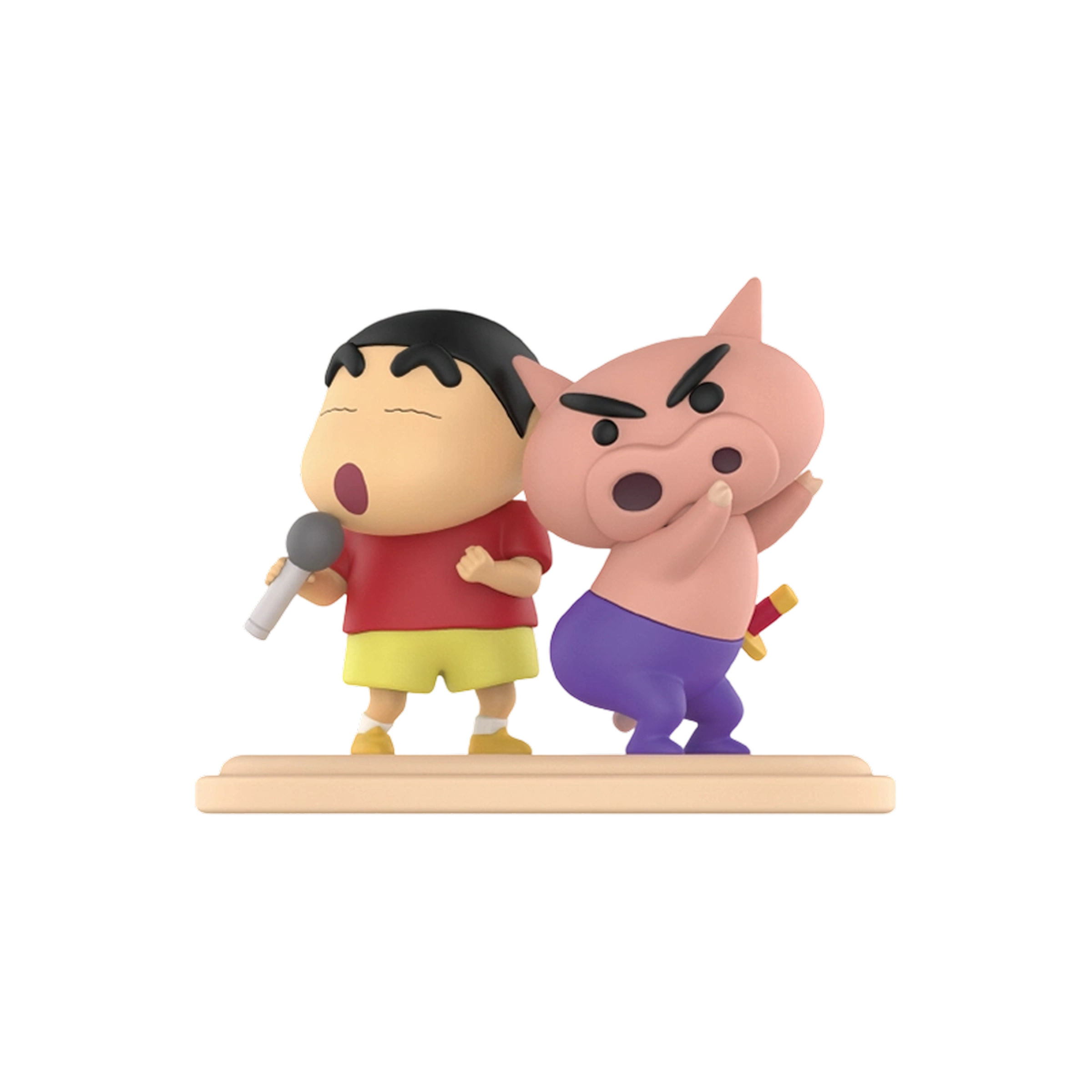Sing & Groove scene of Shinchan with a mic beside dancing pig Buriburizaemon, Kasukabe Duo