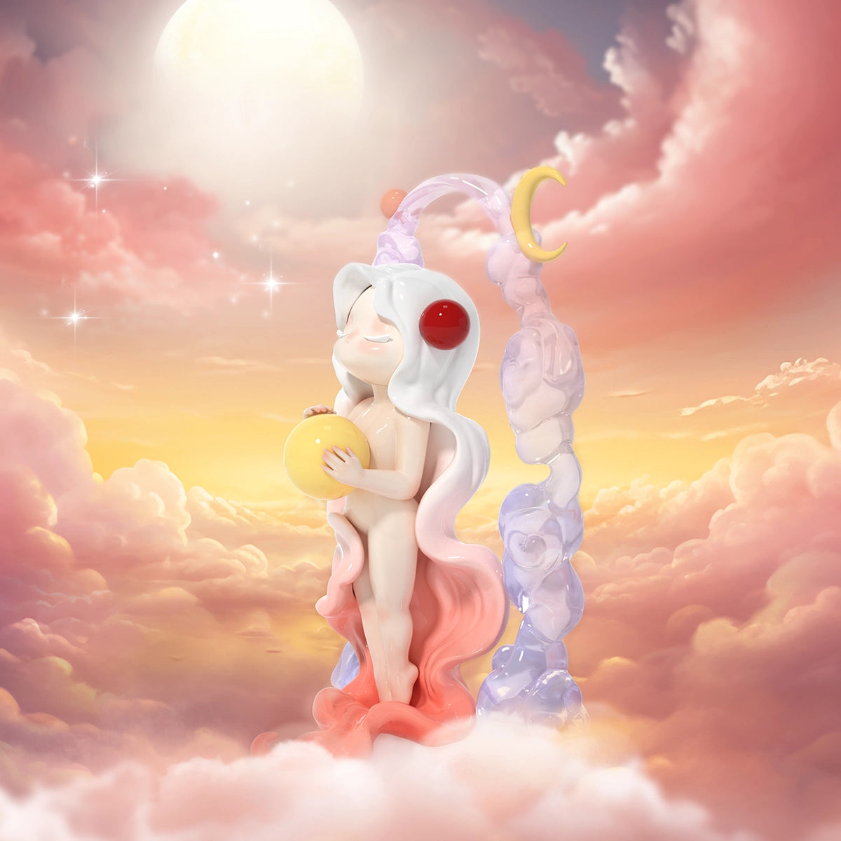 Sea Waves elf in a flowing wave gown on a sunset beach by a lighthouse, Sleep Dreamland Elves