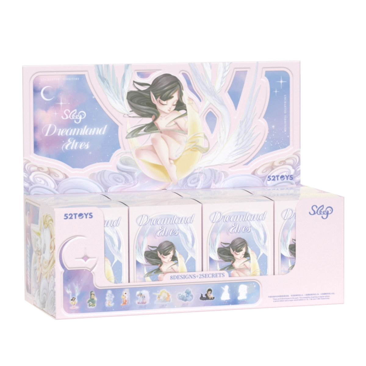 Unicorn elf curled beside a white unicorn with golden mane on a cloud, Sleep Dreamland Elves