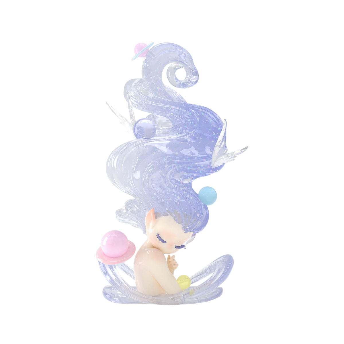Galaxy elf with swirling clear hair and floating orbs, Sleep Dreamland Elves figure