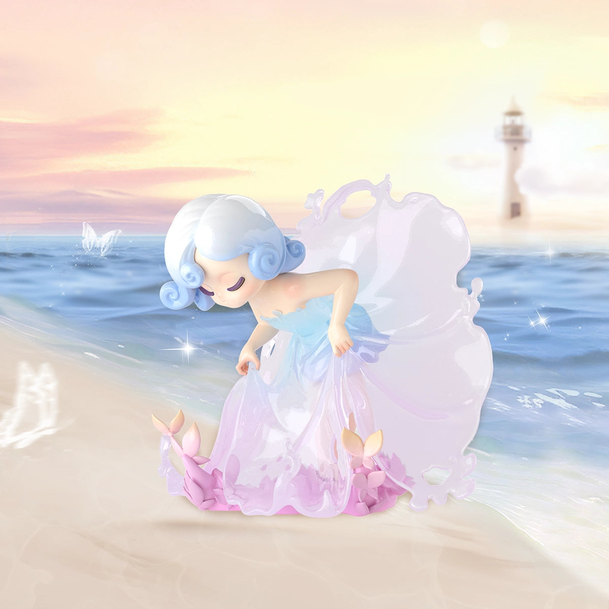 Sea Girl translucent jelly elf formed from layered ocean waves, Sleep Dreamland Elves