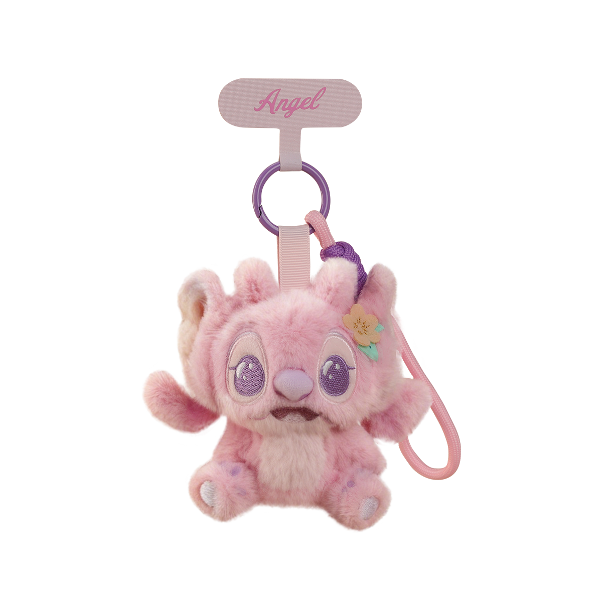 Angel Aloha Hawaii plush phone strap shown on a black background