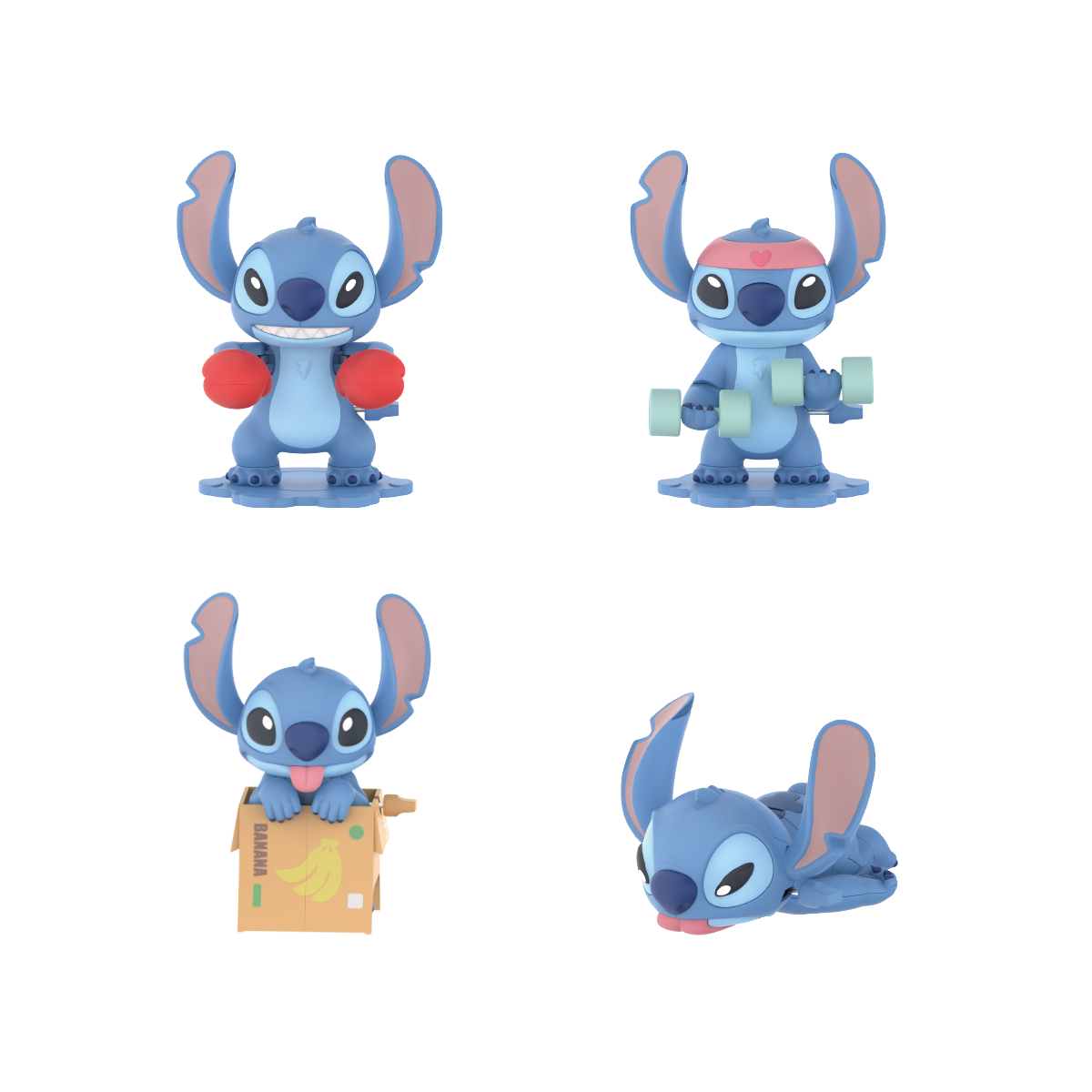 Complete lineup of four Stitch Galactic Ace wind-up toy designs