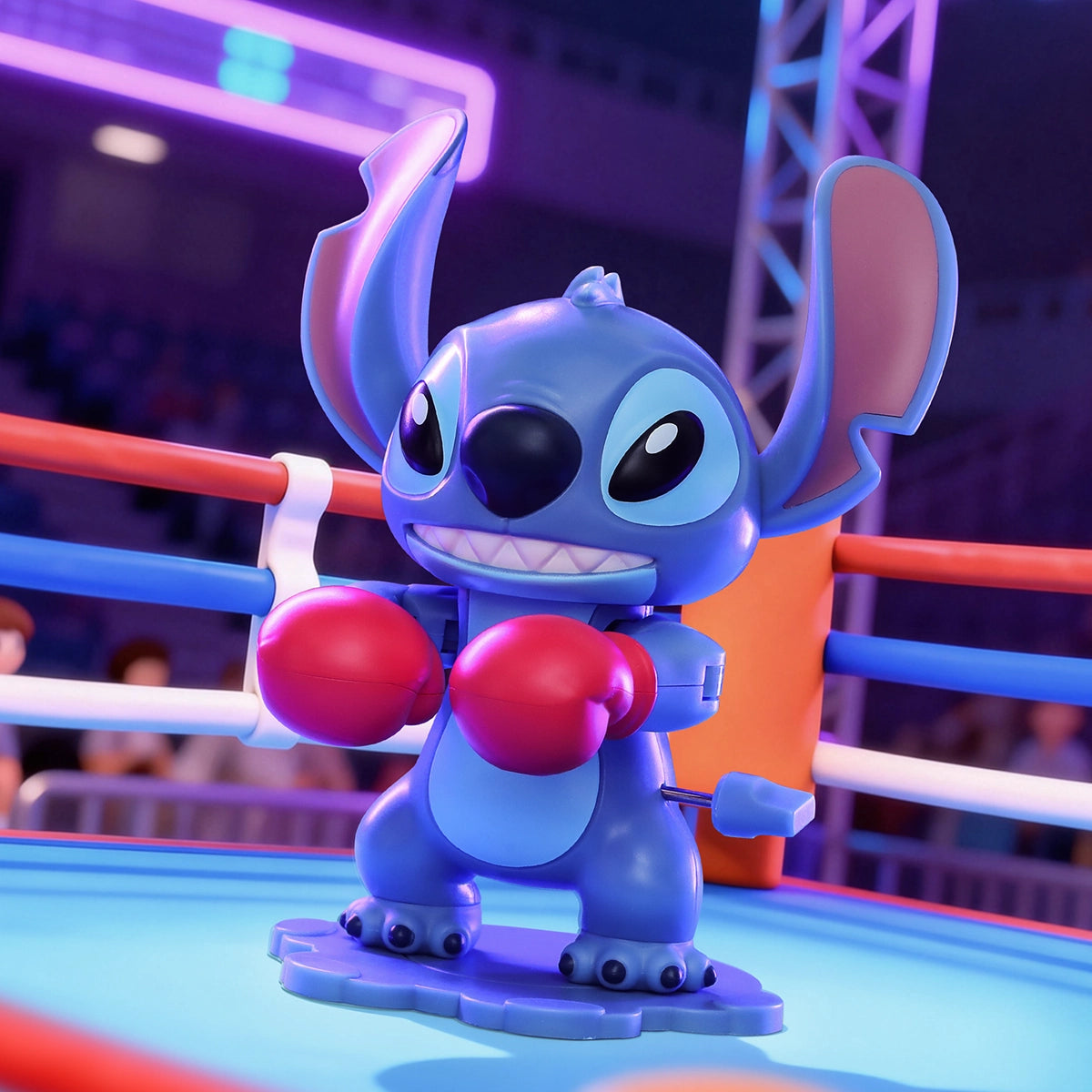 Stitch boxing wind-up toy wearing red gloves in a boxing ring