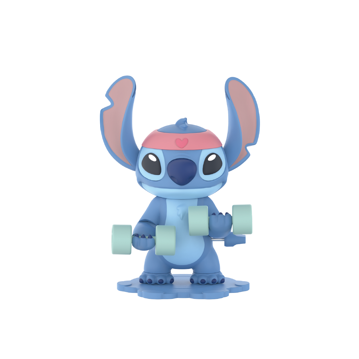 Stitch weightlifting wind-up toy shown on a black background