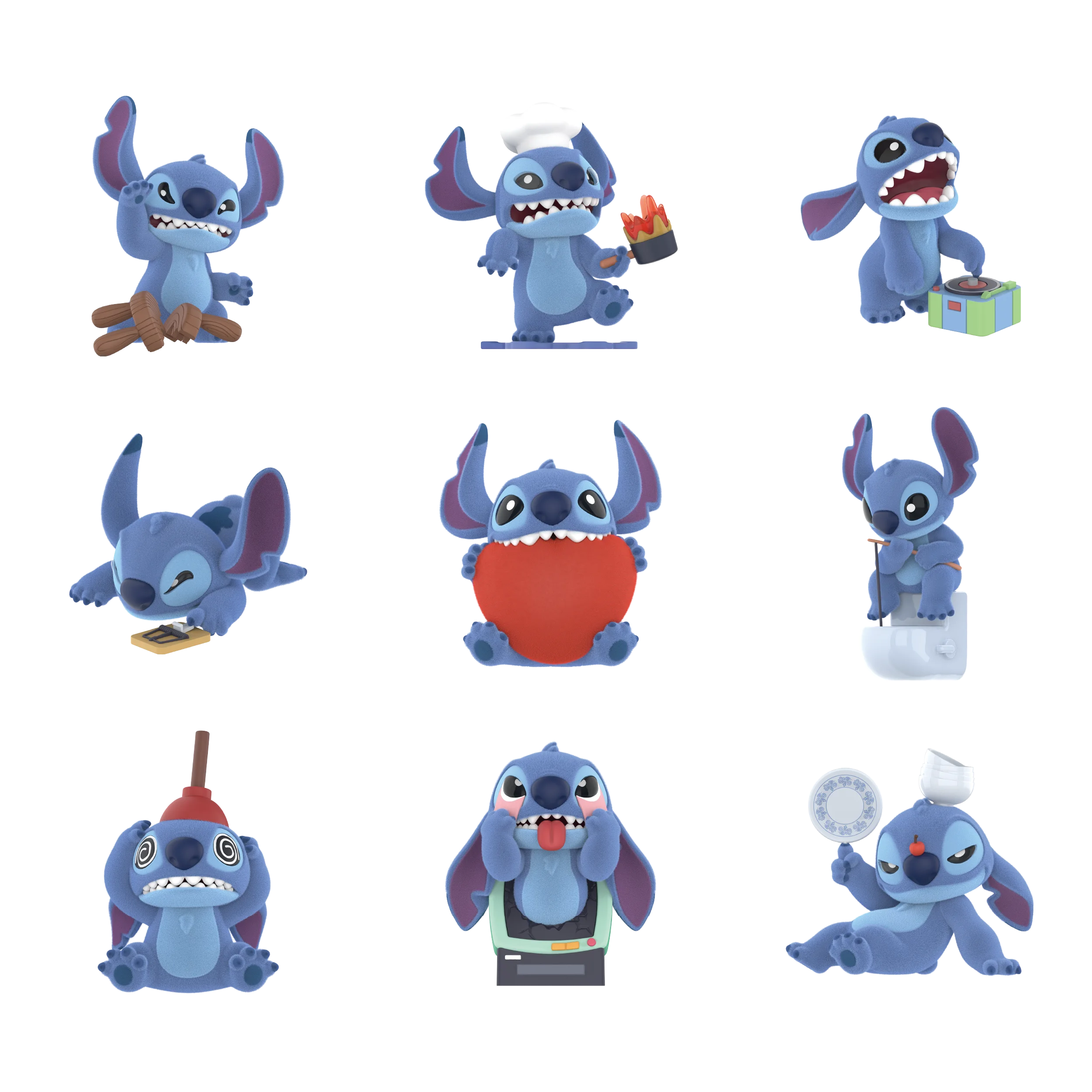 Complete Stitch Super Trouble Maker lineup of eight mischievous poses plus secret