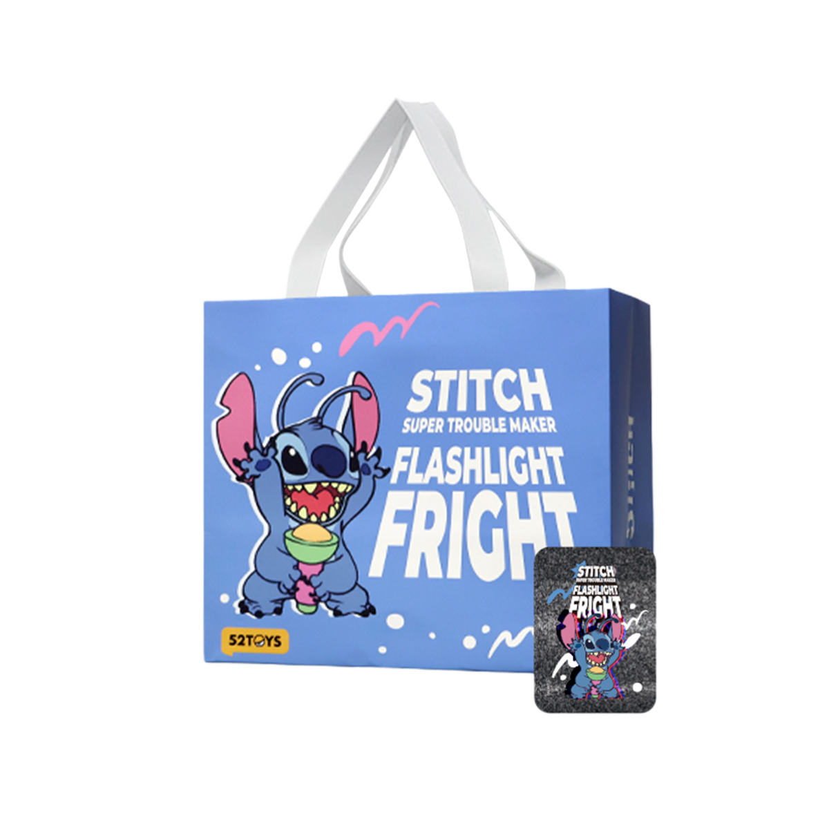 Stitch Flashlight Fright retail box, lenticular card, and figure accessories