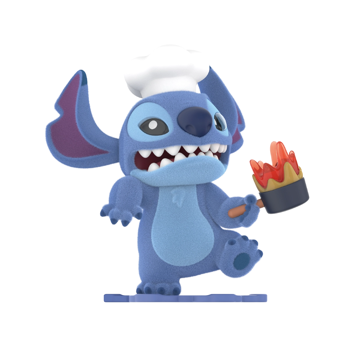 Stitch Super Trouble Maker chef figure running with a flaming pan