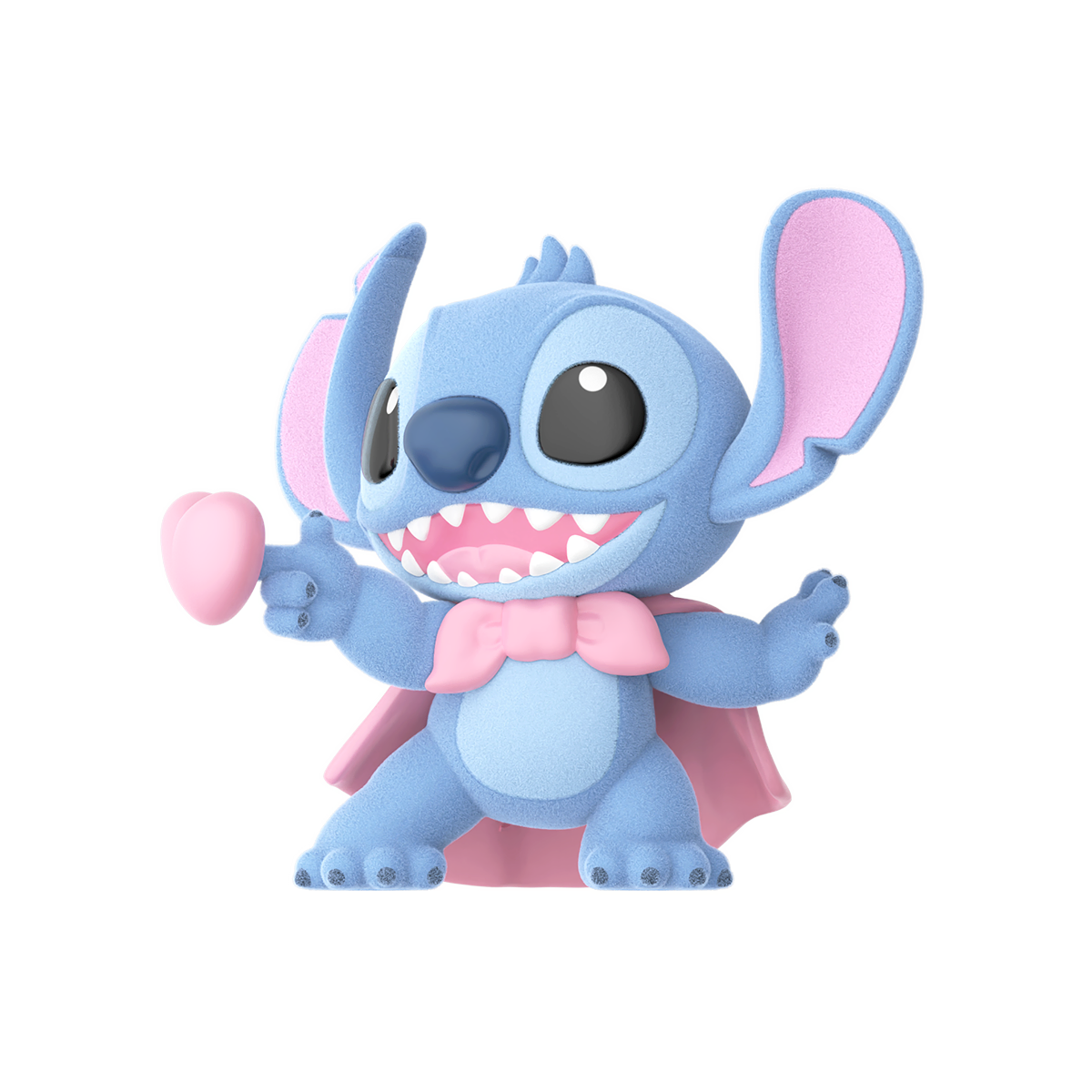 Stitch Sweet Pink figure holding a heart lollipop while wearing a bow tie and cape