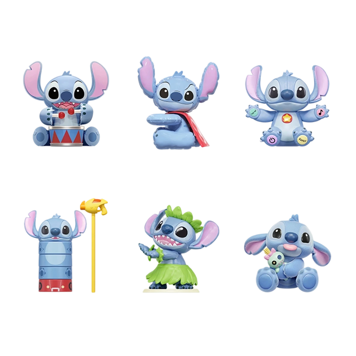 Complete lineup of six Stitch Vintage Collection toy-inspired figures