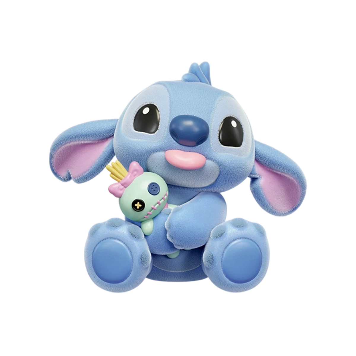 Stitch Vintage Collection figure seated while holding a Scrump doll