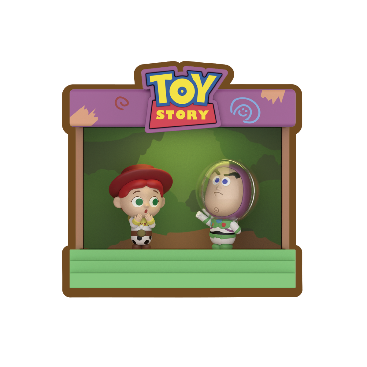 Jessie and Buzz Lightyear woodland stage figure front view