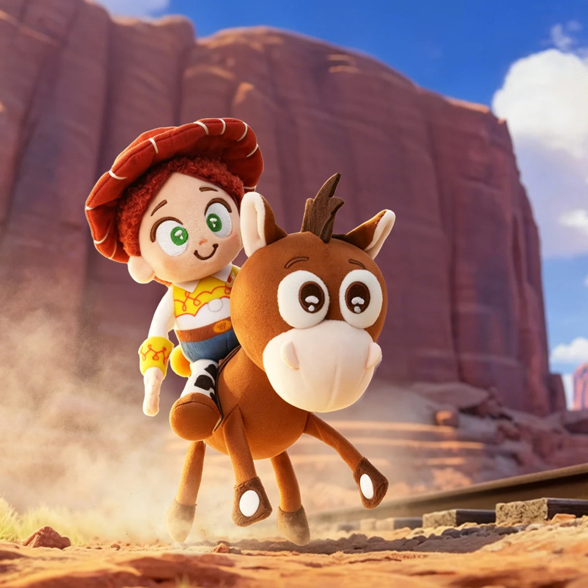 Jessie riding Bullseye plush keychains from the Toy Story Warm Embrace Series