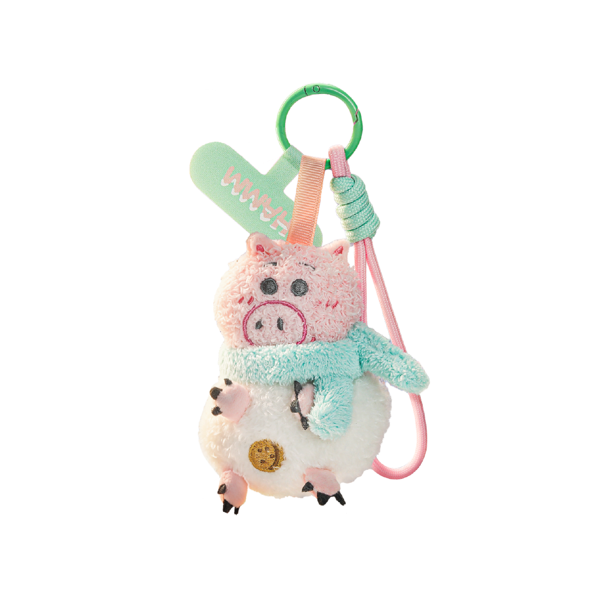 Hamm snowball costume plush phone charm with mint scarf shown on black