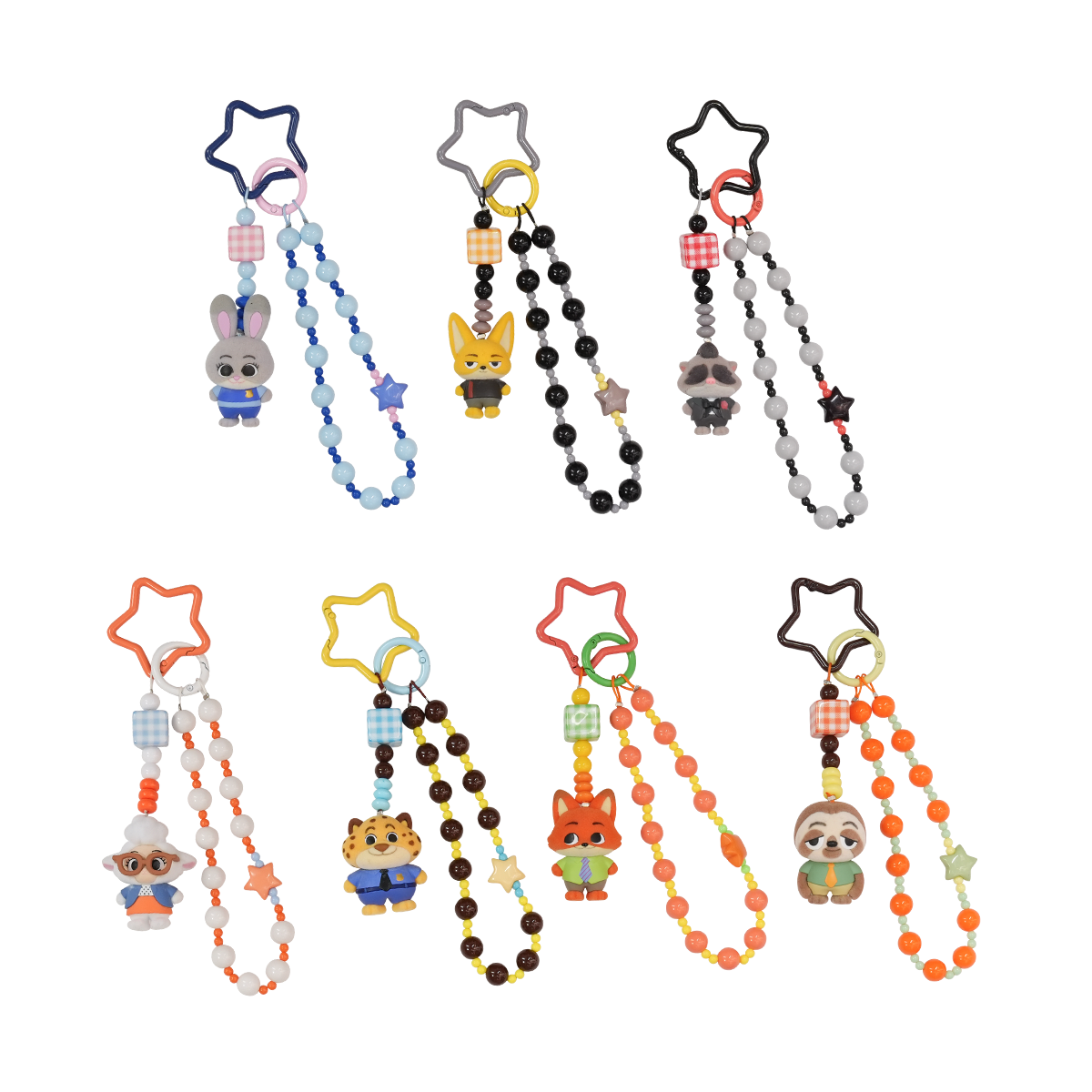 Complete Zootopia Mini Pals lineup of seven beaded character keychains